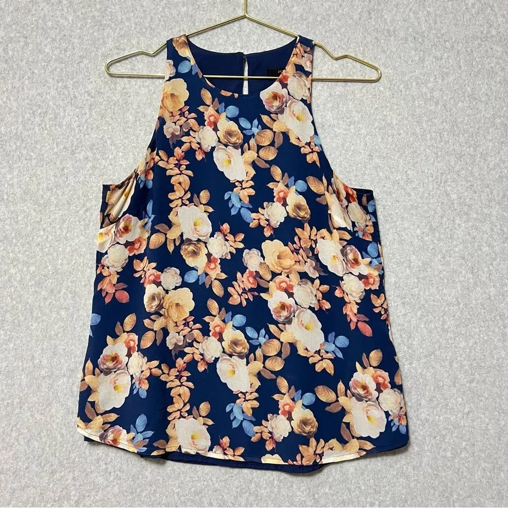 J. Crew Floral Silk Sleeveless Top Size 6 Navy Floral Delicate Career Feminine